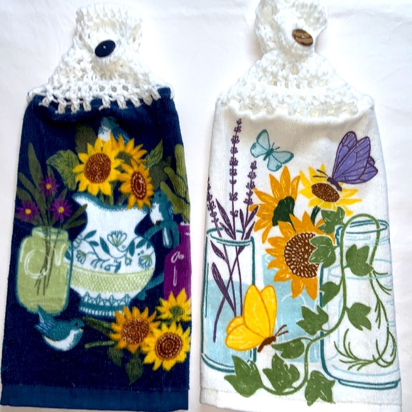 Hand Crafted Other - Hand Crafted Crocheted Top Butterflies Hanging Kitchen or Bathroom Hand Towels